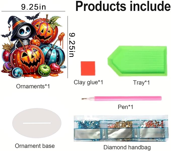 Diamond Art Hanging Kits for Adult, Diamond Art Halloween Crafts Decor, 5D DIY Acrylic Diamond Art Painting Ornaments, Window Pendants Wall Hanging Kits for Home Garden (Ghost Pumpkin)
