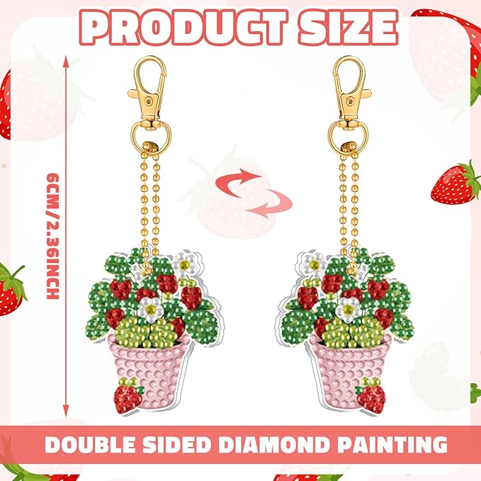 Huquary 30 Pcs Diamond Painting Keychains Strawberry Diamond Art Berry Party Crafts Favor 5d Double Sided Keychains for Adult Beginner DIY Crafts Party Gift