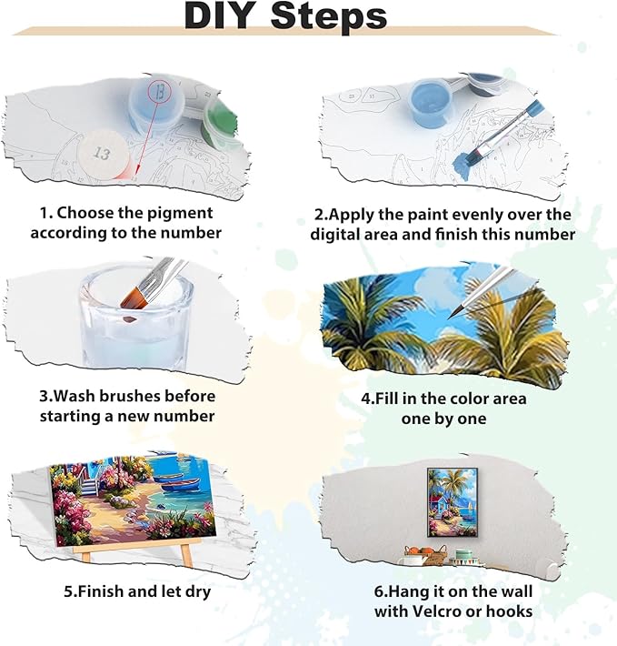 EOBROMD Framed Paint by Numbers Kits for Adults - Wooden Easel, Landscape Beach DIY Kits Crafts for Beginner, Painting on Stretched Canvas, Oil Paint by Numbers for Home Decor Gift 10x14 Inch