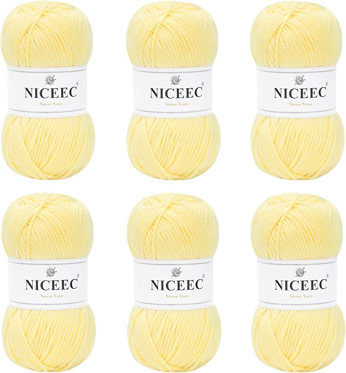 NICEEC 300g Soft Assorted Colors Yarn - Sport Weight,100% Acrylic, 4 Ply, Bonbons Yarn for Crochet & Knit, DIY Project Starter Kit for Kids or Adults(Total 870yds) - Yellow