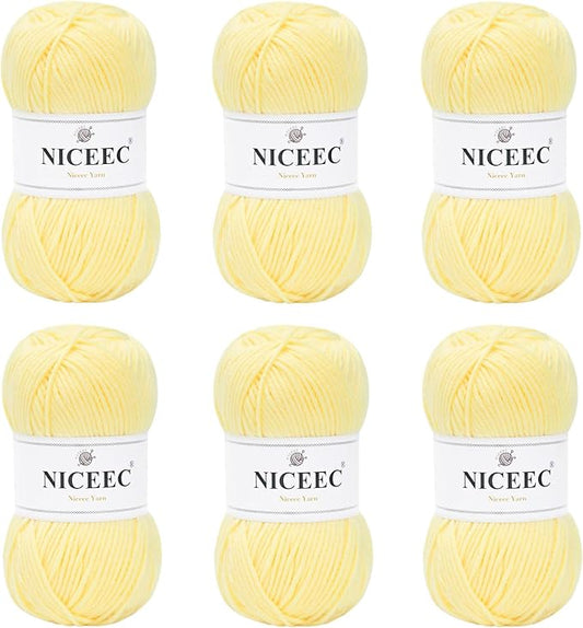 NICEEC 300g Soft Assorted Colors Yarn - Sport Weight,100% Acrylic, 4 Ply, Bonbons Yarn for Crochet & Knit, DIY Project Starter Kit for Kids or Adults(Total 870yds) - Yellow