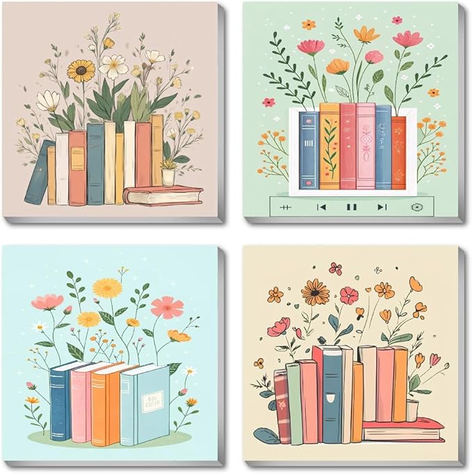 Canrichshop 4 Pcs Book Paint by Numbers Kit for Adults & Ages Over 12,Framed Books Adults' Paint-by-Number Kits, DIY Painting by Numbers for Adults Flowers for Decor Present 8X 8 in