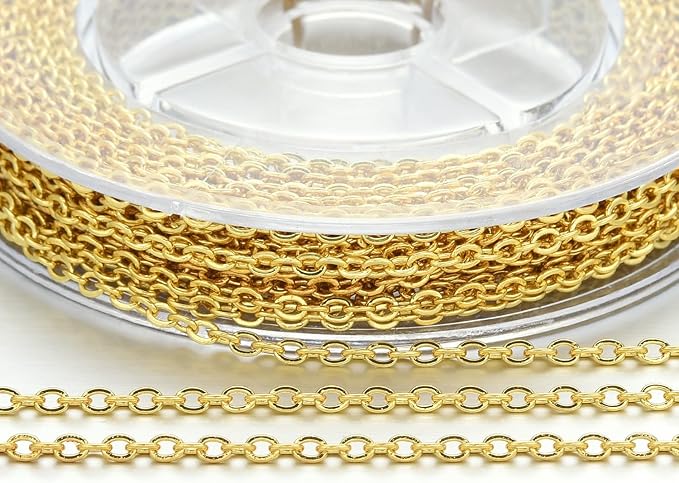 18K Gold Plated Stainless Steel Jewelry Chain Kit – Cross Chain with Lobster Clasps & Jump Rings for DIY Necklaces, Bracelets, Jewelry Making Supplies (18K 2.0 mm)