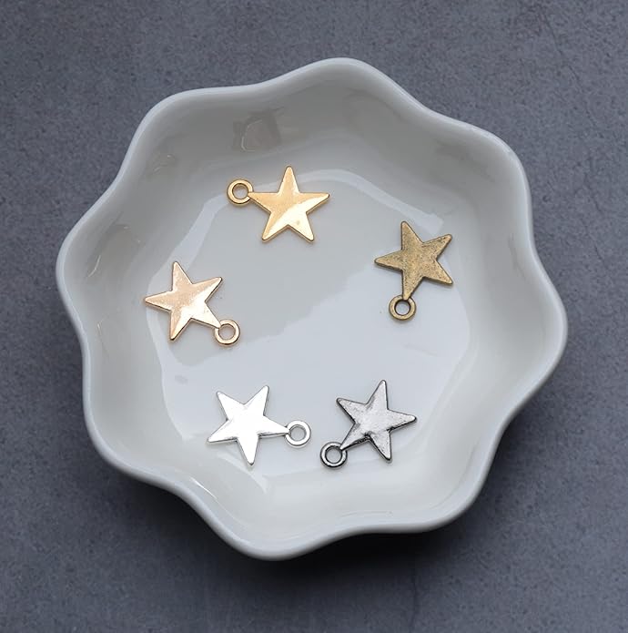 50 Pcs Star Pendants Bulk Small Metal Star Shape Charms for Jewelry Making Kit Finding Necklace Bracelet Key Chains Earring DIY Crafting