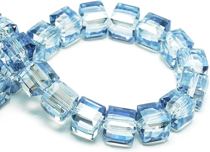 8mm Sparkle Cube Crystal Beads for Jewelry Making - Faceted Spacer Beads for Bracelets(94-100pcs, Blue Gray)