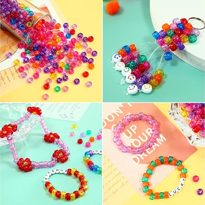 iooleem pony beads(2000pcs orange glitter pony beads), beads for bracelets making, crafts, beading supplies, friendship bracelets making.