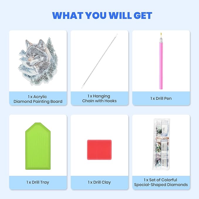 MXJSUA Forest Wolf Diamond Art Hanging Kits for Adults Beginners, DIY Acrylic Special Shaped Crystal Diamond Gem Drills Pendant Art Painting Ornament for Home Wall Decor Gift 8x8 inch