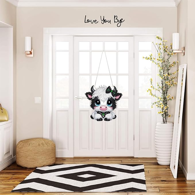 RYMILIE Diamond Art Hanging Kits for Adults,Cow Special Shaped Diamond Painting,Double Sided 5D DIY Acrylic Diamond Art Painting Window Pendants Home Garden Wall Hanging Kits Cow Ornament.