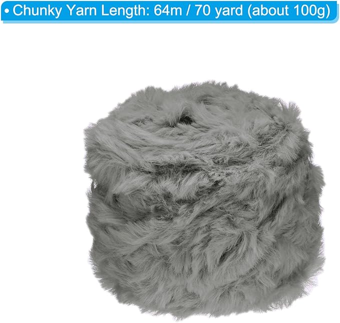 PATIKIL 70yds Faux Fur Yarn, Fuzzy Yarn Crochet Fluffy Yarn Soft Chunky Polyester Plush Fur Eyelash for Crocheting Knit Blanket Rug Sweater Scarf Hat Bear Craft, Dark Grey