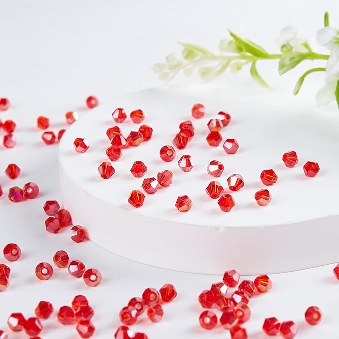 laopottbeads 1100pcs red 4mm bicone crystal beads for jewelry making – faceted glass beads for diy bracelets, necklaces, earrings, suncatchers, crafts, and loc sprinkles