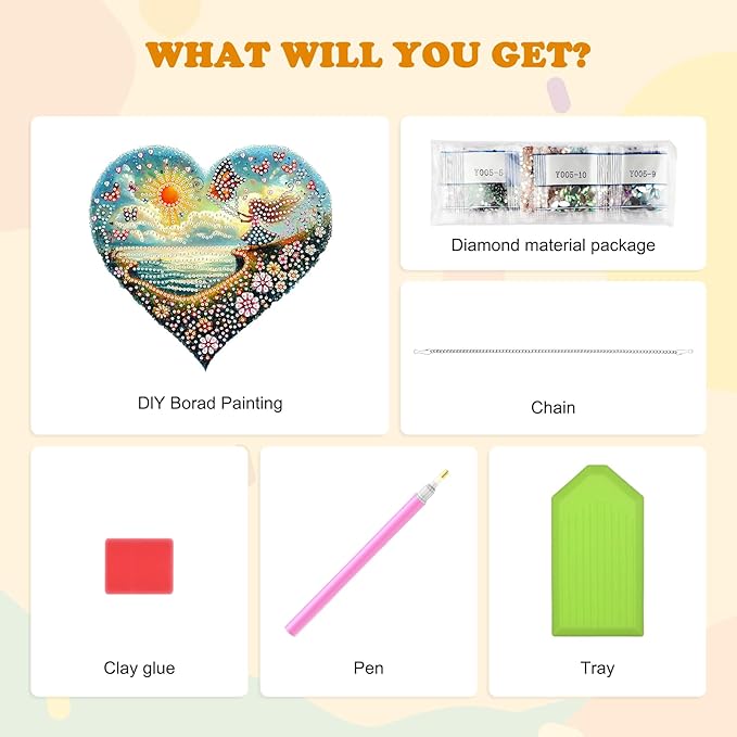 HEIBAGO Diamond Art Hanging Kits for Adults Kids, Hanging Diamond Art Beach Heart Shape, 5D Special Shaped Crystal Diamond Painting Kit, DIY Pattern Window Pendant for Home Wall Decor 8.3x8.3Inch