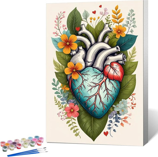 Okarina Framed Paint by Numbers Kit for Adults Beginner Heart, Adult Paint by Number Kits on Canvas Framed, DIY Acrylic Oil Painting by Numbers with Frame, Flower for Home Decor Gift 8 X 12 Inch
