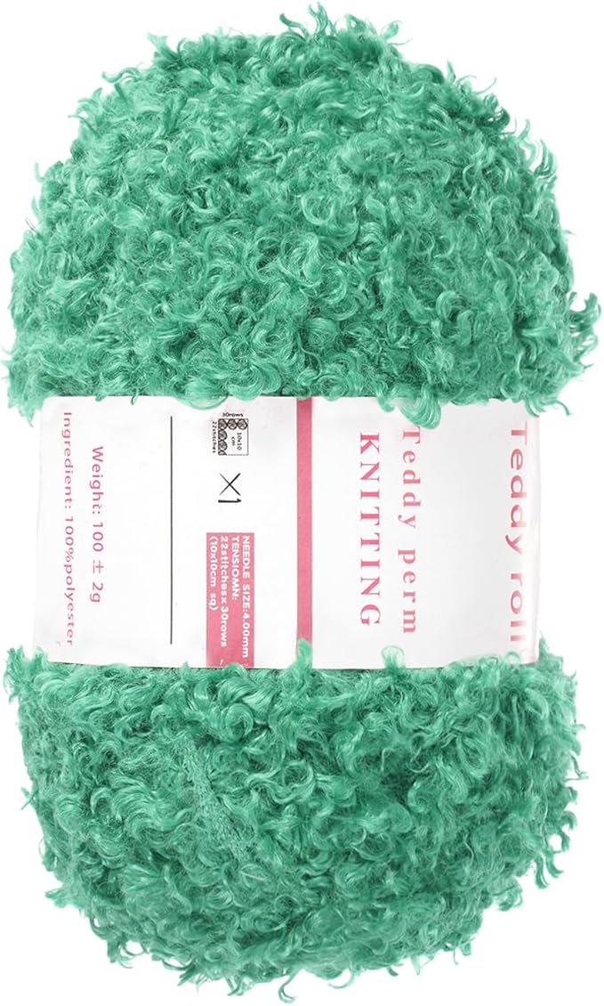 MECCANIXITY Fur Yarn Soft Fluffy Chunky Yarn Fuzzy Eyelash Yarn Lake Green for Crocheting Knit Clothes Bag - 55Yard/50m, 3.46ozx1