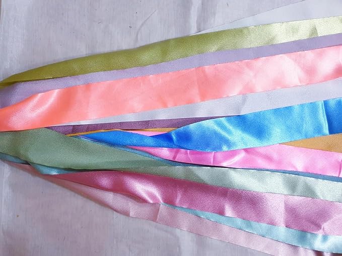 21 Yards Unstitched Recycled Sari Silk Yarn Ribbon Tassels 21 Strips SKEINS Shades Recycled Journal Scrapbook Craft Project Decor DS360 (Satin -Solid, 21 Yard)