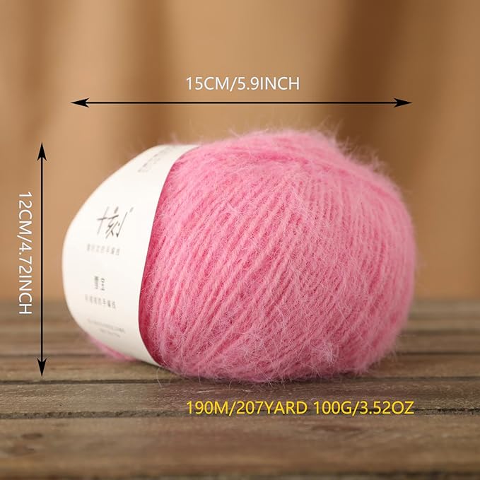 Snowbaby Wool Acrylic Blend Long Pile Yarn,(Worsted) Warm and Luxurious Fuzzy Yarn for Knitting and Crocheting DIY Hats Scarves Sweaters, 2 * 3.52oz/100g 207yds(11-Barbie Pink)