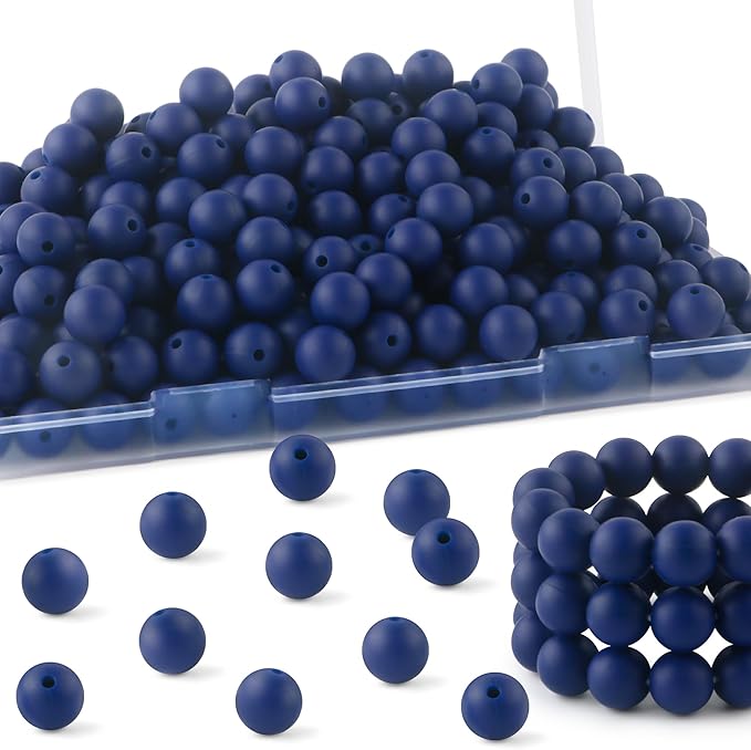 160Pcs 12mm Silicone Beads for Keychain Making Bracelet Necklace, Bulk Round Silicone Beads for Pens(Navy Blue)