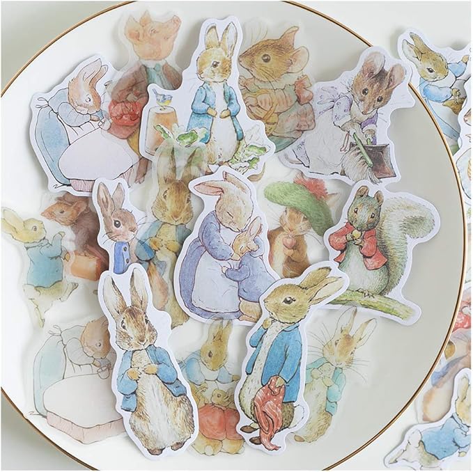 Alideco 80Pcs Vintage Vinyl Scrapbooking Stickers Packs, Rabbit Funny Aesthetic Kawaii Stickers for Adult, for Girls Journaling Assorted Phone Adult