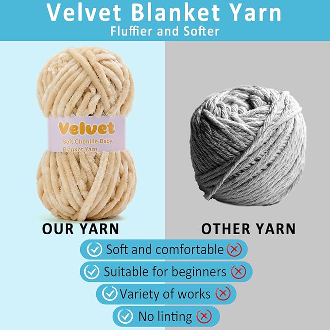 Velvet Yarn Chenille Yarn for Crocheting and Knitting Soft Chenille Bulky Baby Blanket Yarn DIY Weaving Craft 2pack Apricot(4oz 66yds Each)