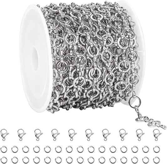 16.4 Feet Stainless Steel Chains Bulk on Spool Circle Link Chain for Jewelry Making