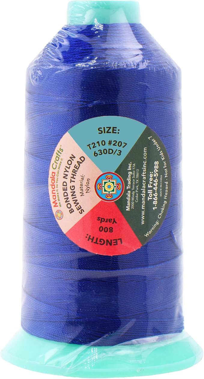 Mandala Crafts Size 207 630D T210 Bonded Nylon Thread - Royal Blue 800 YDs Tex 210 Heavy Duty Sewing Threads for Leather, Jeans, Weaving, Outdoor Marine Upholstery