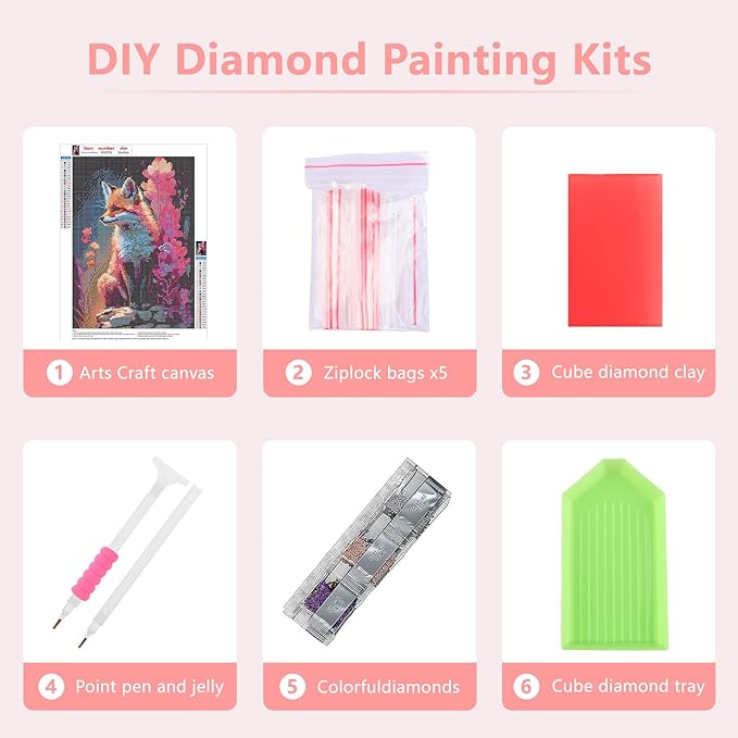 SENQAO Fox Diamond Painting Kits for Adults Kids, Lovely Fox DIY 5D Round Full Drill Diamond Art, Diamond Pianting Picture Arts Craft for Home Wall Art Decor 12x16inch