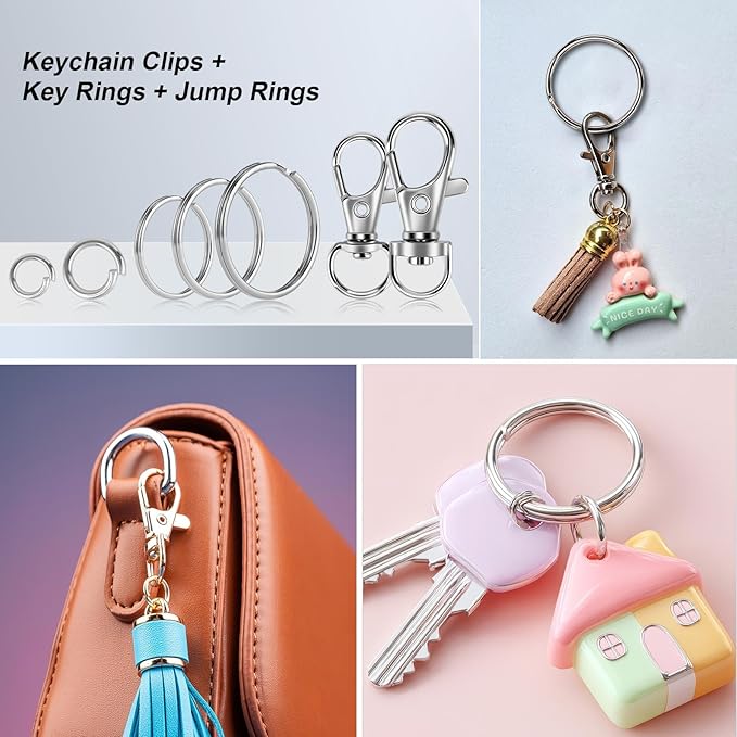523PCS Keychain Making Kit, Keychain Making Supplies Including Keychains Clips Hooks, Key Chain Rings, Lobster Claw Clasps and Jump Rings for Jewelry Making Supplies, Crafts
