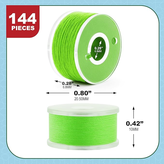 Mandala Crafts 144 Lime Green SA156 Prewound Bobbins for Singer Sewing Machine -15J SA156 Prefilled Bobbin Thread for Brother Sewing Machine and Embroidery