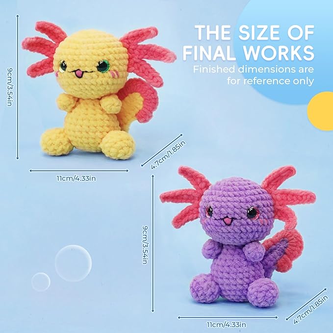 LUDOTEK Crochet Kit for Beginners, Crochet Animal Kits,Crocheting Kit for Starters with Step-by-Step Video Tutorials, Beginner Crochet Kits for Adults(2 Pack Axolotl)