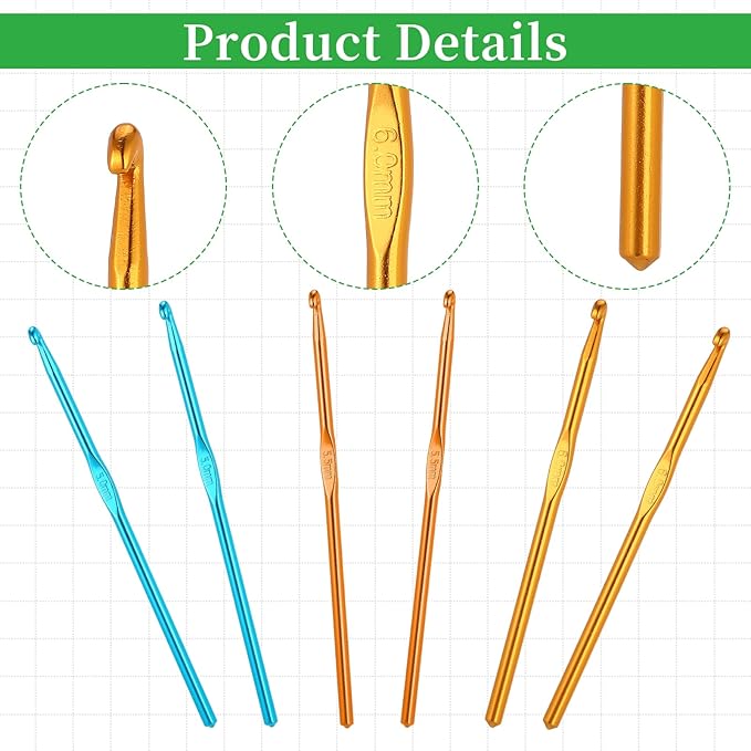 6 Pcs Crochet Hooks Set 5 mm 5.5 mm 6 mm Knitting Needles Craft Yarn Aluminum Crochet Needles for Beginners Crochet Hobbyists, US Size 8/9/10 (US H/I/J)