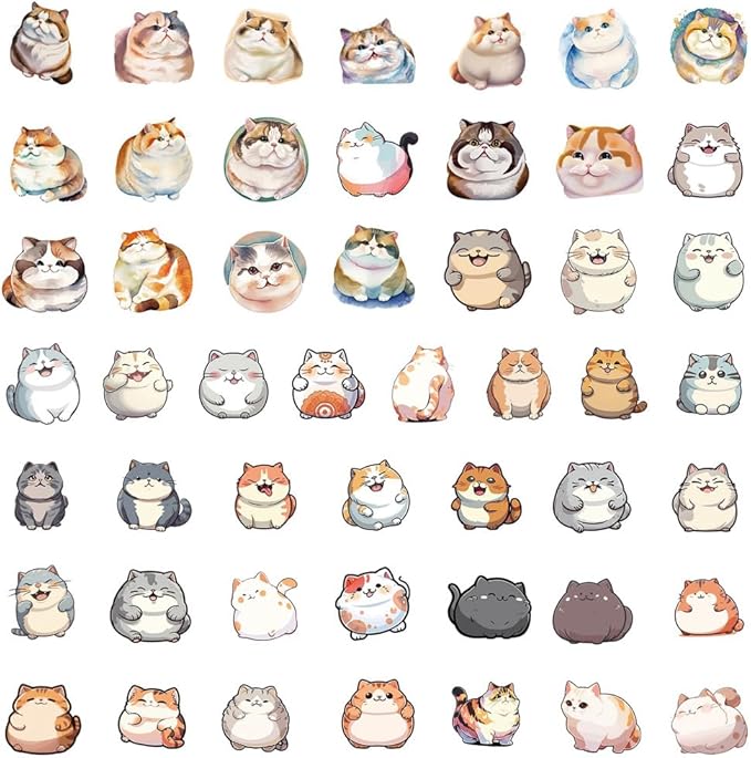 50Pcs Waterproof Vintage Stickers,Scrapbooking Supplies Kit,Aesthetic Decorative Craft Sticker for Planner, Bullet Journaling, Junk Journal, Water Bottles, Laptop, Retro Craft.Fat Cat