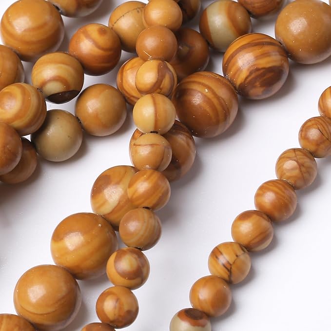 10MM 35PCS Yellow Woodgrain Stone Beads for Jewelry Making DIY Craft Gemstone Beads Kit Cosmic Crystal Pebbles for Bracelets, Necklaces