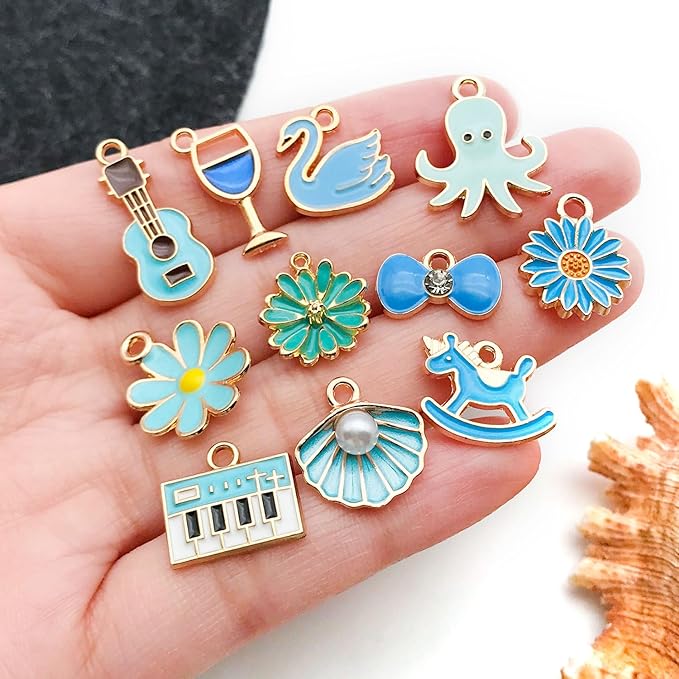 WOCRAFT 40pcs 20 pairs Assorted Enamel Bracelet Charms for Jewelry Making DIY Necklace Bracelet Earrings Keychain Crafting Charms Kit Crafts (Lake Blue-SN998)