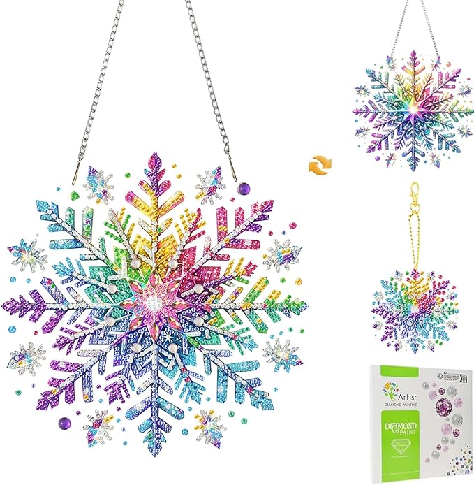 Masendp Adult Diamond Art Hanging Double Sided Kit, Special Shape Rhinestones, DIY Acrylic 5D Diamond Art Painting Window Pendant Home Garden Wall Mounting Kit Hanging Ornament. (Snowflake)