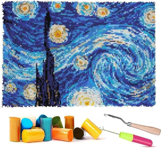 Puzamen Latch Hook Rugs Kits for Adults Beginners, 16 * 24inch Large Latch Hook Rug Making Kit with Precut Yarns Coded Canvas