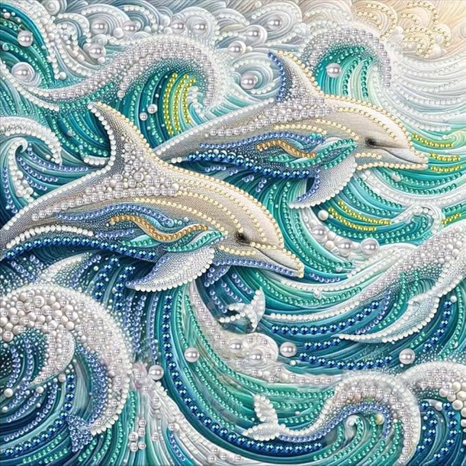 Dolphin Animal Special Shape Diamond Art Kits for Adults,5D Diamond Painting Kits for Adults Beginners,DIY Paint by Diamond Dots Crystal Rhinestones Painting Kits for Home Wall Decor 12×12inch