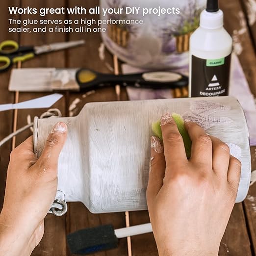 Arteza Decoupage Glue Craft Kit, 2 Glue Finishes (Gloss & Matte), 8-oz Bottles, Foam Brushes, Plastic Spreader Tools, Gloves, Art Supplies for Paper Crafting, Scrapbooking & Decorating