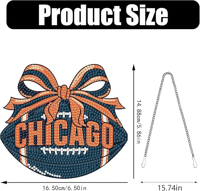 Rertcioph Football Diamond Art Hanging Kit for Adults, DIY Acrylic 5D Diamond Painting Hanging Ornament for Chicago Home Wall Decor and Gift