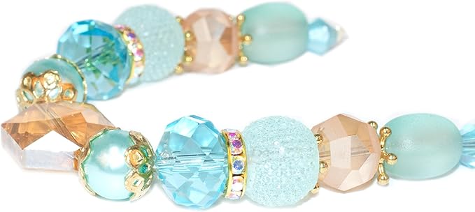 Glass Beads for Bracelets Jewelry Making Adults Keychains Bead Strand Large Unique Crystal Assortment for Craft Rondelle Faceted Flat Crackle Sparkly Bling Cute Pretty Beading Kit (Aqua)