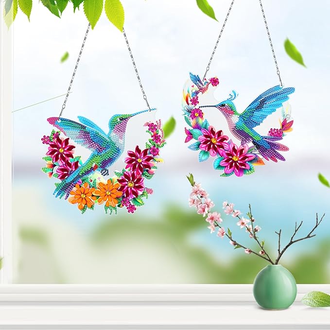 MaiYiYi 3 PCS Hanging Diamond Art Pendant Painting Kit Colorful Bird Special Crystal Gem Craft Painting Set Bird Diamond Painting Ornaments for Adult Home Wall Window Decor (12.59X7.28 in)