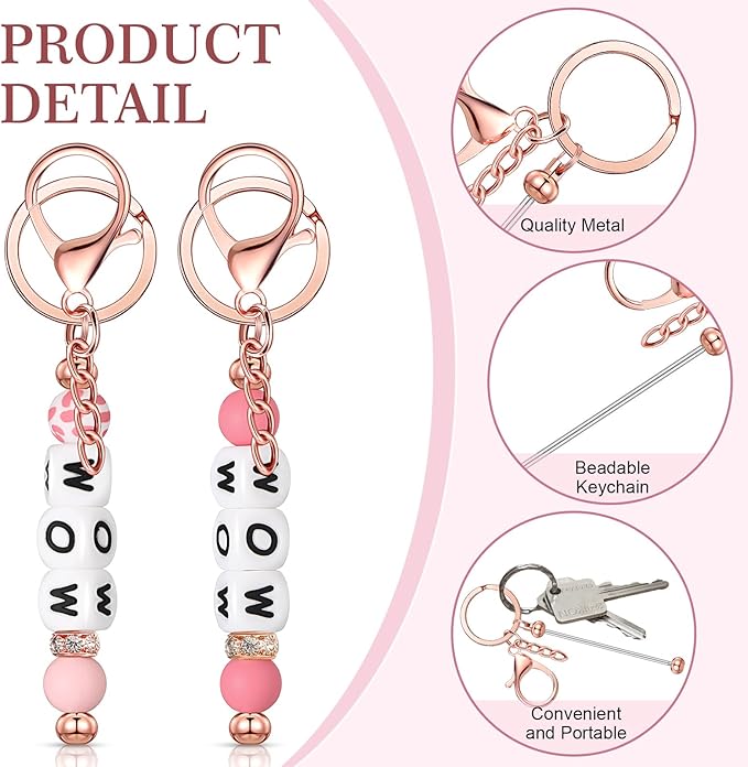Tondiamo 24 Pcs Beadable Keychain Bars Bulk Beads for Keychain Making Kit Gifts for Women Men DIY Crafts(Rose Gold)