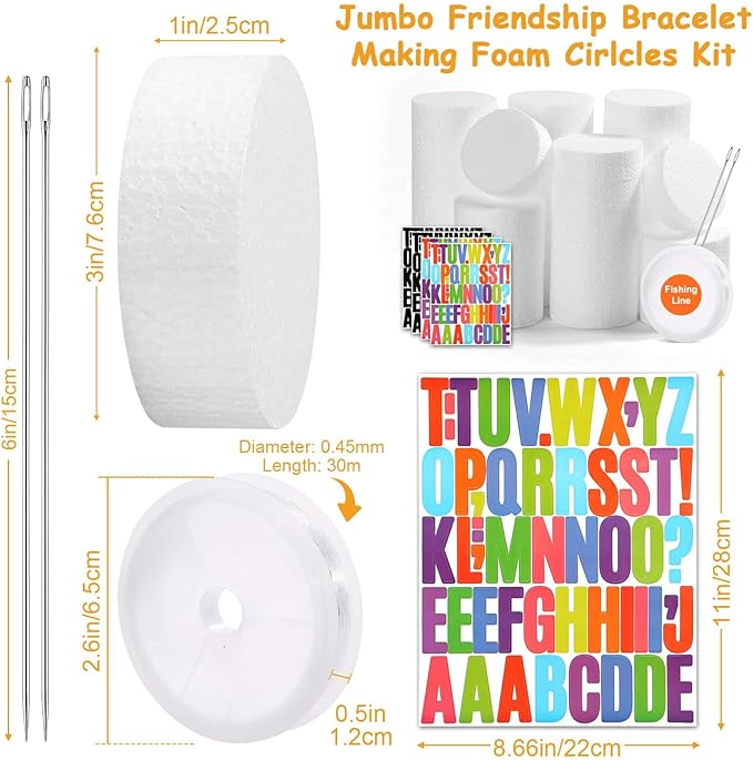 36Pcs Craft Foam Circles with Letter Stickers, Long Needles and Fishing Line for Bracelet Banner Garlands 3 Inch Round Foam Discs for Birthday Party Decorations, Sculpture, Art and Crafts Supplies
