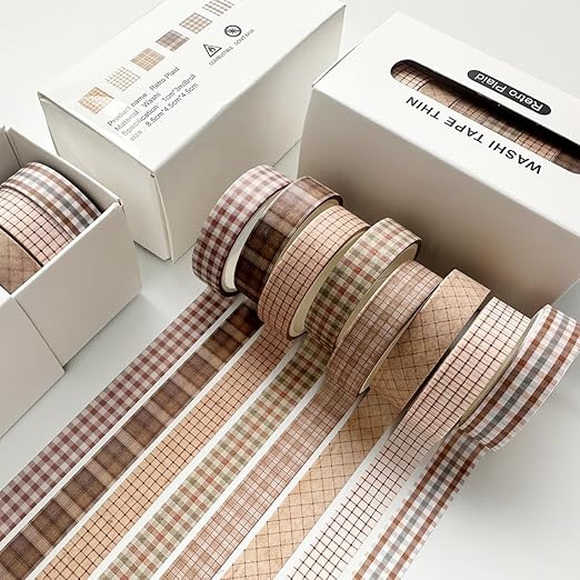 YUBX Vintage Washi Tape Set 8 Rolls Thin Retro Decorative Antique Patterns Masking Tapes for Arts, DIY Crafts, Journals, Planners, Scrapbook, Wrapping (Retro Plaid)