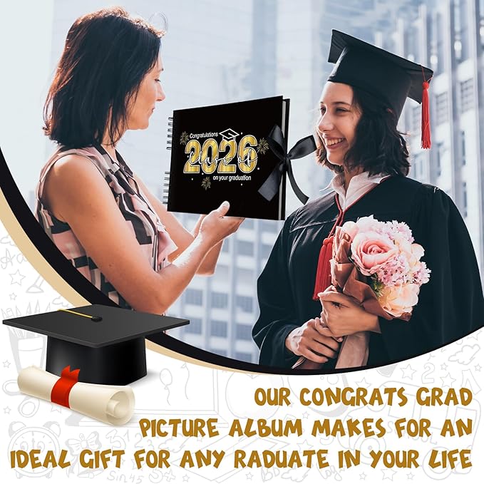 80 Pages Graduation Scrapbook Kit 11 x 8 Inch Photo Album of 2026 Graduation Decoration with 12 Metal Pens and 4 Sheets Stickers for DIY School Congrats Grad Memory Book to Sign(Black)
