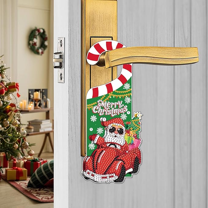 AiYuanzsh Diamond Painting Christmas Door Sign Pendant Kits for Door Decoration, Christmas Santa Claus 5D Crystal Rhinestones Diamond Art Hanging Door by Number Kits Hanging Home Decor Gift
