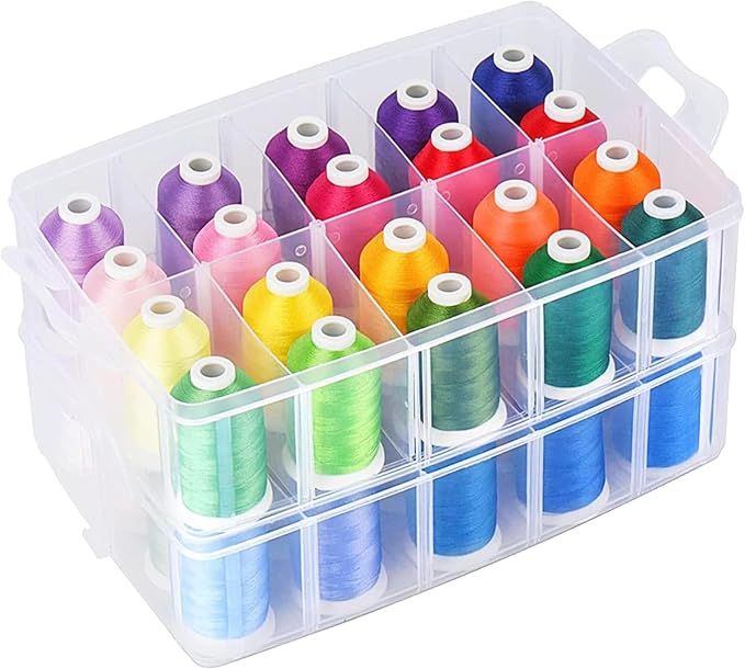 Simthread 40-Color Embroidery Thread Kit – 40 Spools 550 Yards Each, 40WT Polyester Thread with 2-Layer Stackable Box, Bobbins & Tools – Compatible with Brother, Janome, Babylock and More