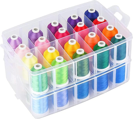 Simthread 40-Color Embroidery Thread Kit – 40 Spools 550 Yards Each, 40WT Polyester Thread with 2-Layer Stackable Box, Bobbins & Tools – Compatible with Brother, Janome, Babylock and More