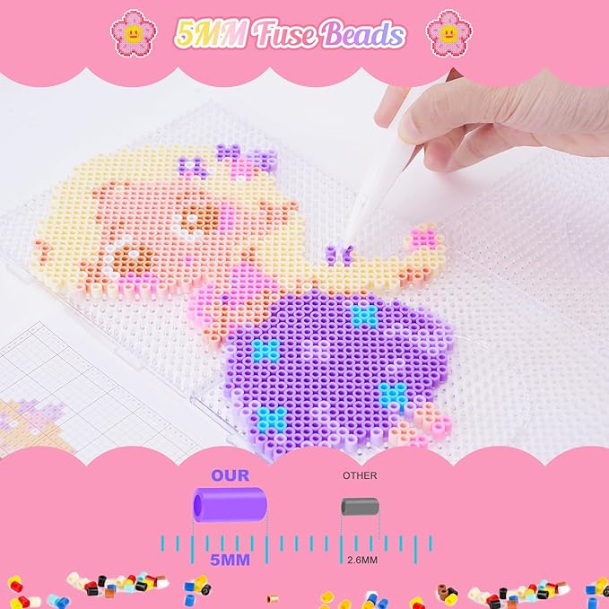 meland princess fuse beads craft kit for girls, 5mm beads set with pegboards & accessories, creative diy art toy for kids ages 5-12, perfect birthday or christmas gift for little princesses