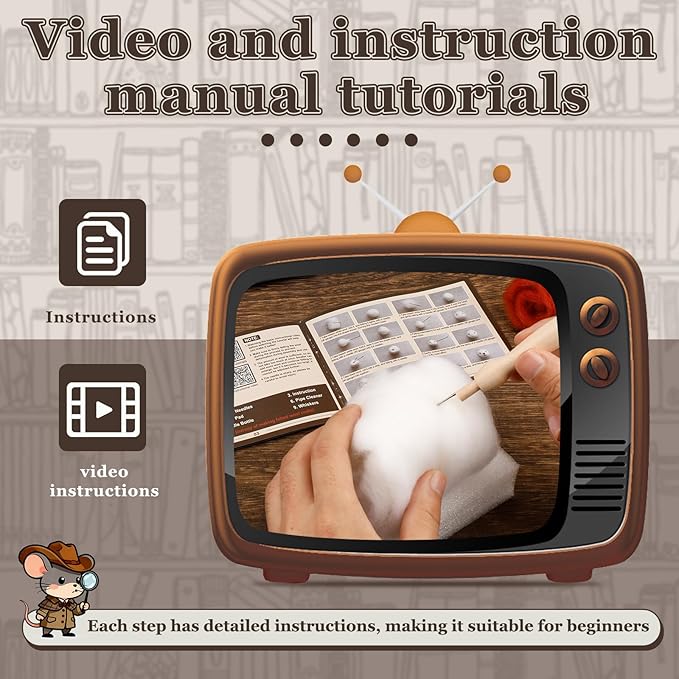 Mayboos Needle Felting Kit, Mouse Animal Needle Felting Beginner Kits with Basic Felt Tools Instruction Wool Felting Kits for Beginners Christmas DIY Craft Animal Home Decoration
