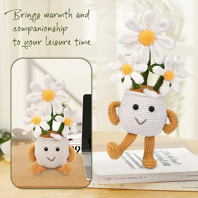Nitlak Crochet Kit for Beginners, Daisy Potted Beginner Crochet Kit for Adults Women Men, Crochet Starters Kit with Step-by-Step Video Tutorials, Complete Crochet Accessories for DIY Craft