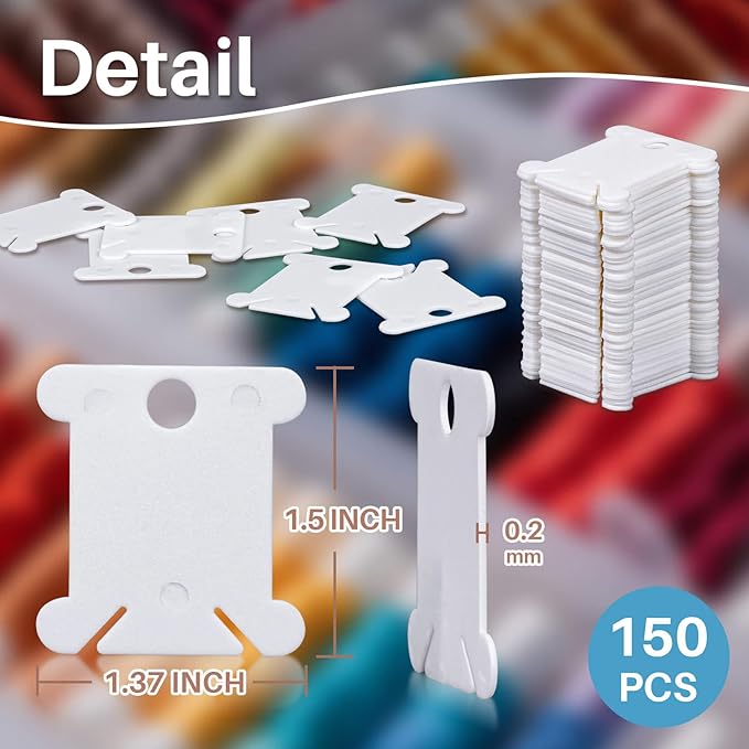 150PCS RAINFLOW Plastic Embroidery Floss Bobbins - White Embroidery Floss Organizer for Cross Stitch Yarn Bobbin Winder for Sewing Thread Storage Embroidery Needlework Supplies